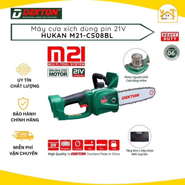 Máy Cưa Xích Chân Pin Phổ Thông Dekton M21-CS08BL - Motor Brushless - Lam Xích 8 Inch - Hàng chính hãng.