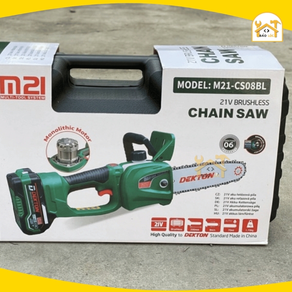 Máy Cưa Xích Chân Pin Phổ Thông Dekton M21-CS08BL - Motor Brushless - Lam Xích 8 Inch - Hàng chính hãng.