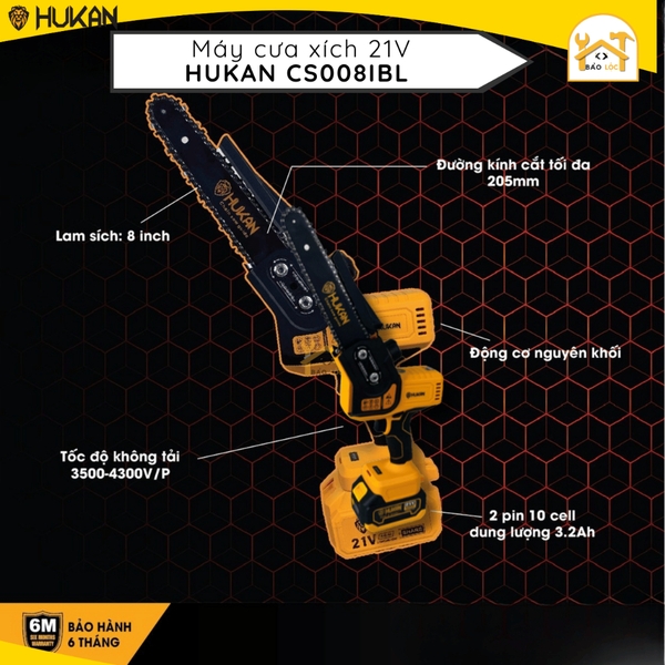 Thân máy cưa xích 8inch Hukan BODY HK-CS008IBL - Hàng chính hãng.