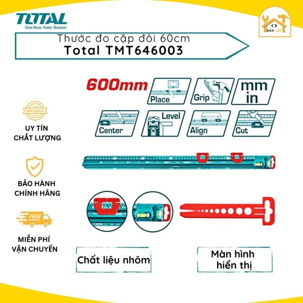Thước đo cặp đôi 600mm Total TMT646003 - Hàng chính hãng.