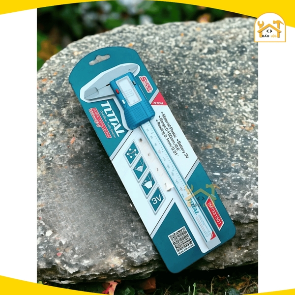 Thước kẹp điện tử TOTAL TMT331501 thân nhựa, phạm vi đo 0-150mm, pin 3A, thân nhựa Polyamide 66
