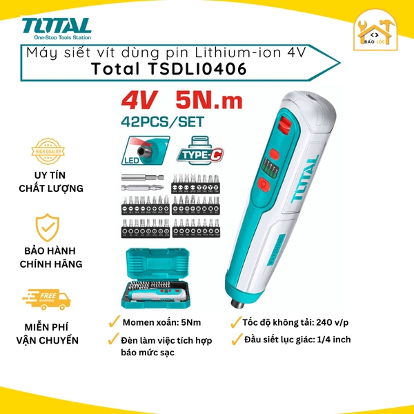 Máy siết vít dùng pin 4V chuôi lục giác 1/4 TOTAL TSDLI0406 hàng chính hãng