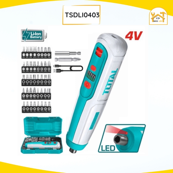 Máy siết vít dùng pin 4V chuôi lục giác 1/4 TOTAL TSDLI0406 hàng chính hãng