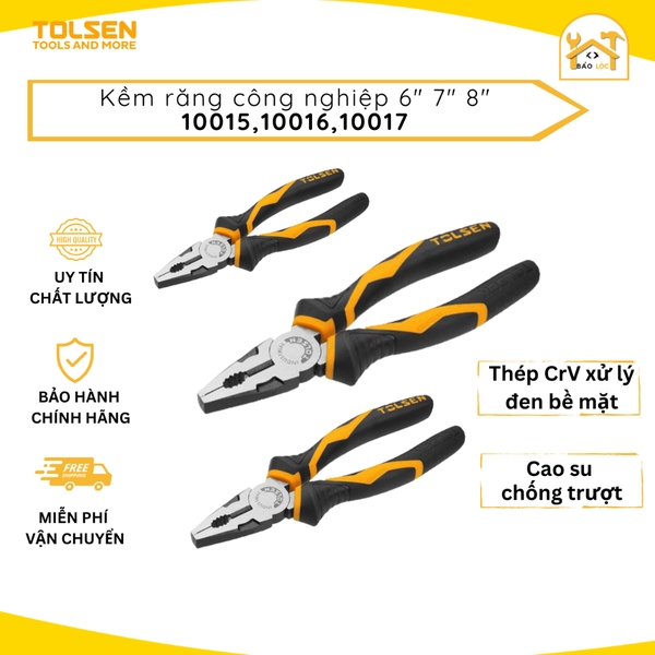 Kìm răng, kềm điện công nghiệp mũi bằng 6inch,7inch,8inch/160mm,180mm,200mm Tolsen 10015, 10016, 10017 - Hàng chính hãng