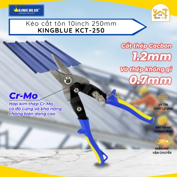 Kéo cắt tôn, cắt thạch cao thép Cr-Mo 250mm, 10inch King Blue KCT-250 - Hàng chính hãng