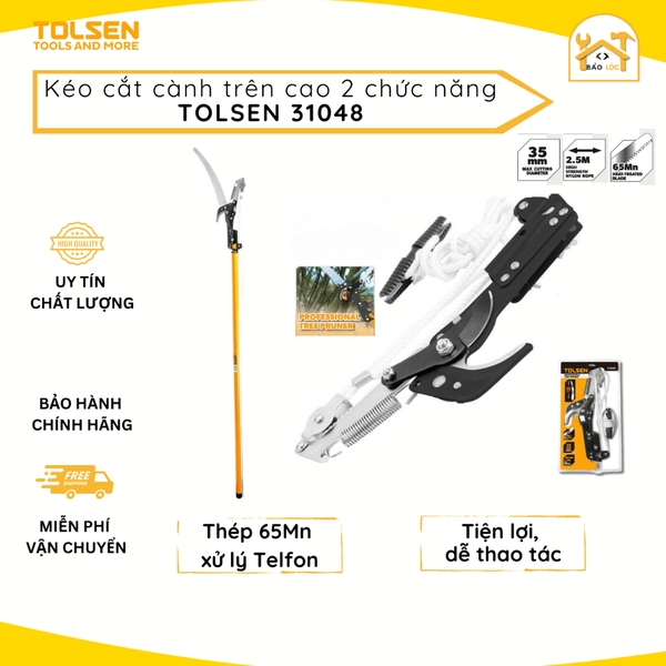 Kéo cắt cành trên cao 2 chức năng, kèm cây sào rút 1,2m-2,4m TOLSEN 31048,31049 - Hàng chính hãng.