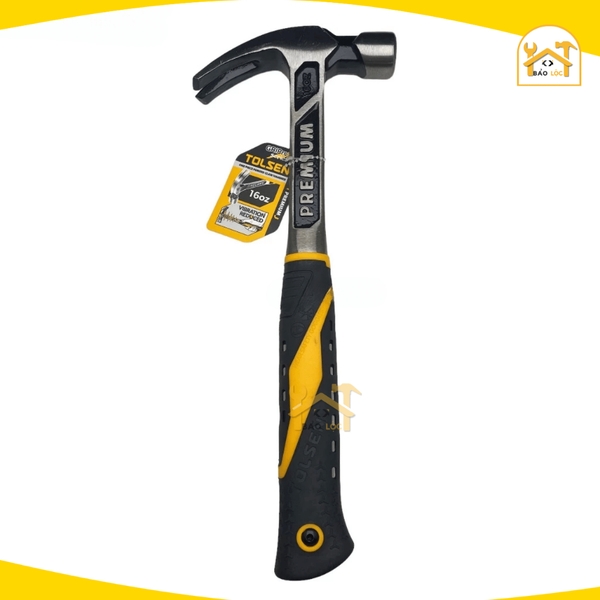 Búa sừng dê TOLSEN 25171 nguyên khối 16oz/ 454g, thép Carbon, búa nhổ đinh cán nhựa chống trơn trượt