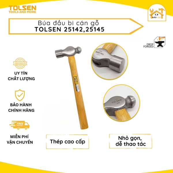 Búa Đầu Tròn, Đầu Bi Cán Gỗ 16oZ, 32oz  (450g,900g) Tolsen25142,25145 - Hàng chính hãng.