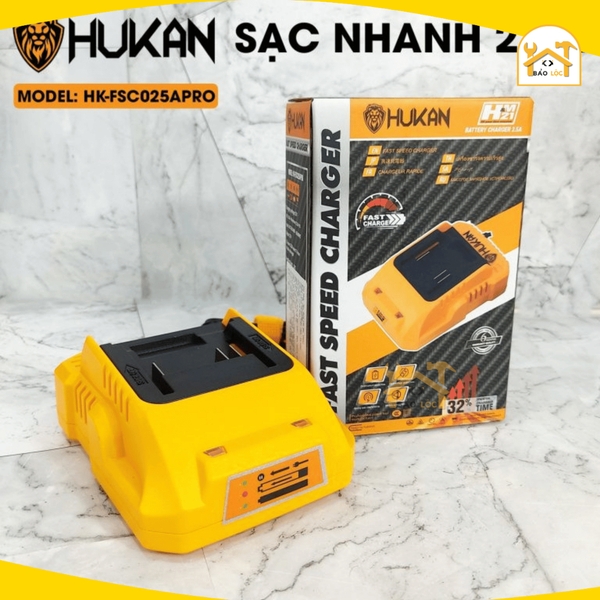 Đế sạc pin 21V Hukan HK-FSC025APro chân pin phổ thông, dòng sạc nhanh 2.5A, có đèn báo đầy, sạc nhanh hơn 35%