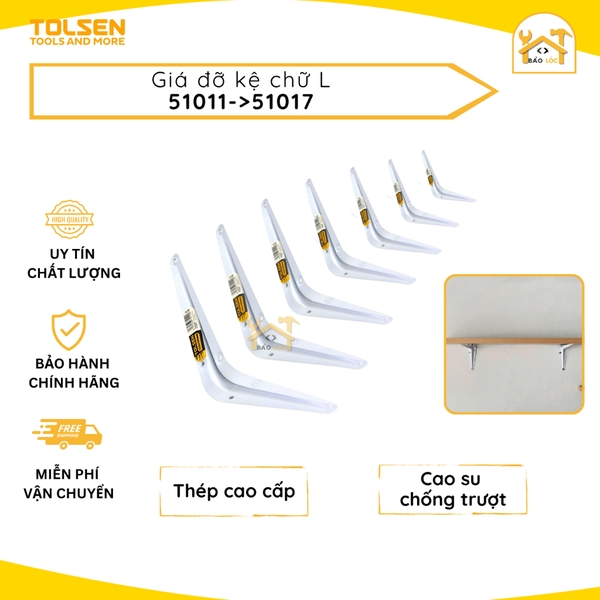 Giá đỡ kệ chữ L , Ê ke trắng Tolsen nhiều kích cỡ  (51011-51017) - Hàng chính hãng.