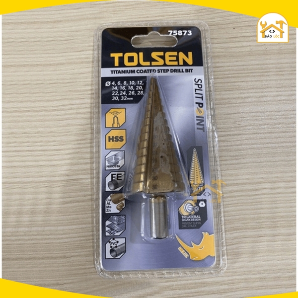 Mũi khoan bậc Titanium HSS 4-12x2mm, 4-20x2mm, 4-32x2mm Tolsen 75871/75872/75873 - Hàng chính hãng.