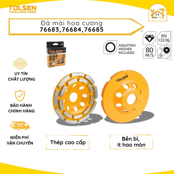Đĩa kim cương mài đá hoa cương, bê tông cao cấp Tolsen 100mm,115mm,125mm - Tolsen 76683,76684,76685 - Hàng chính hãng.