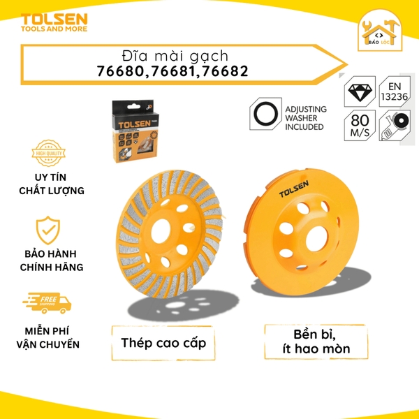 Đĩa kim cương mài gạch, đá, bê tông cao cấp Tolsen 100mm,115mm,125mm - Tolsen 76680,76681,76682 - Hàng chính hãng.