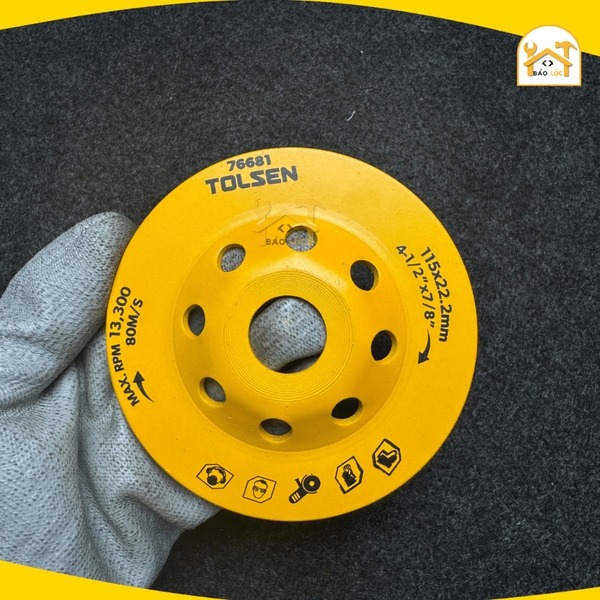 Đĩa kim cương mài gạch, đá, bê tông cao cấp Tolsen 100mm,115mm,125mm - Tolsen 76680,76681,76682 - Hàng chính hãng.