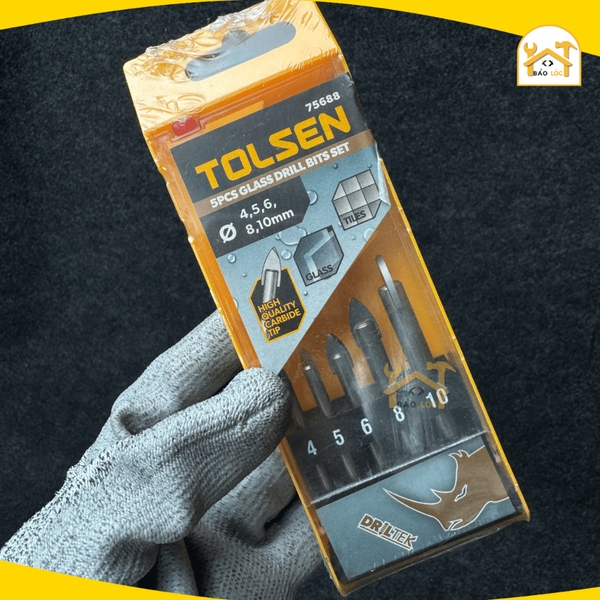 Bộ 5 mũi khoan kính kích thước 4,5,6,8,10mm Tolsen 75688 , chất liệu thép Carbon #45- Hàng chính hãng.
