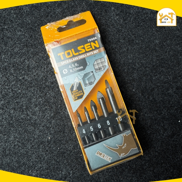 Bộ 5 mũi khoan kính kích thước 4,5,6,8,10mm Tolsen 75688 , chất liệu thép Carbon #45- Hàng chính hãng.
