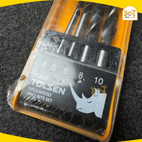 Bộ 5 mũi khoan gỗ 4,5,6,8,10mm TOLSEN 75625, chât liệu Thép Carbon đánh bóng đen - Hàng chính hãng.