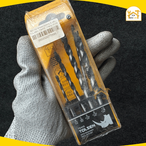 Bộ khoan tường 5 cây kích cỡ 4,5,6,8,10mm Tolsen 75459, chất liệu thép hợp kim mạ crom - Hàng chính hãng.
