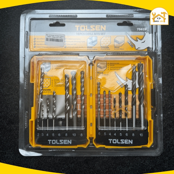 Bộ 16 mũi khoan đa năng TOLSEN 75628, hợp kim thép cứng chắc, khoan thép, gỗ, đá hoa cương, bê tông