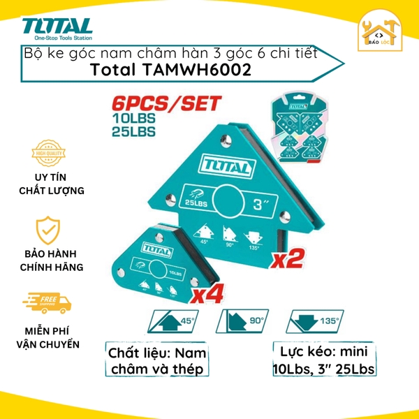 Bộ 6 ke góc nam châm hàn 3 góc Total TAMWH6002, hỗ trợ hàn nhanh chóng chính xác tiện dụng - Hàng chính hãng.