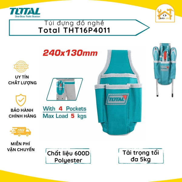 Túi đựng đồ nghề đeo hông TOTAL THT16P4011 4 ngăn loại tải trọng 5kg - Hàng chính hãng.