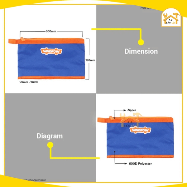 Túi đựng dụng cụ 300x190x90mm WADFOW WTG7101 - Hàng chính hãng.