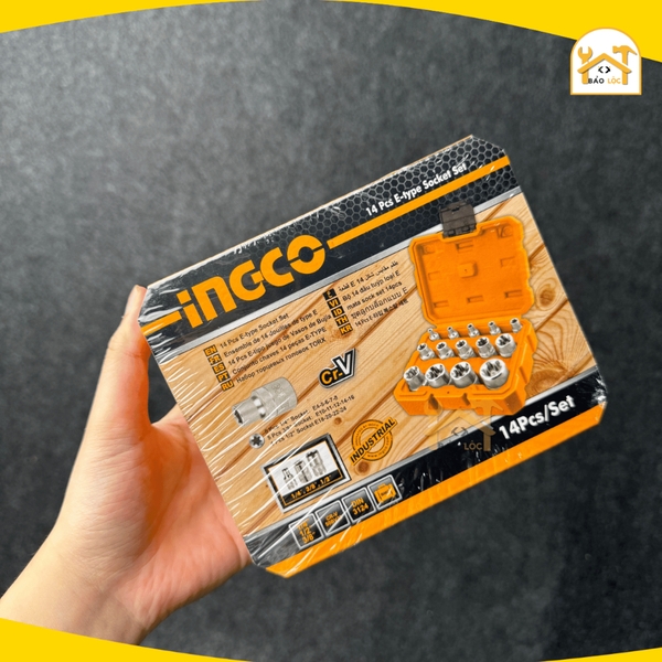 Bộ 14 tuyp ngôi sao INGCO HKTETS0114 sửa chữa, lắp đặt, vặn siết hoặc mở bu lông, đai ốc, chất liệu thép Cr-V xử lý nhiệ