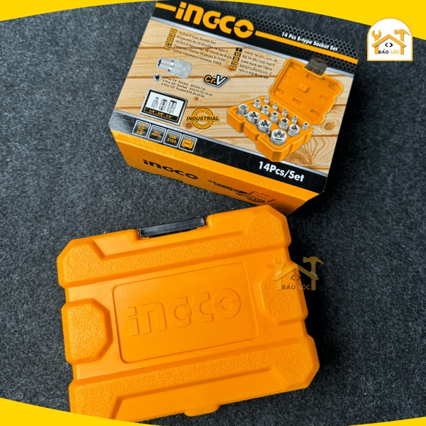 Bộ 14 tuyp ngôi sao INGCO HKTETS0114 sửa chữa, lắp đặt, vặn siết hoặc mở bu lông, đai ốc, chất liệu thép Cr-V xử lý nhiệ