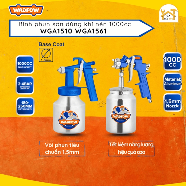 Bình phun sơn dùng khí 1000cc WADFOW WGA1501/WGA1561 - Hàng chính hãng.