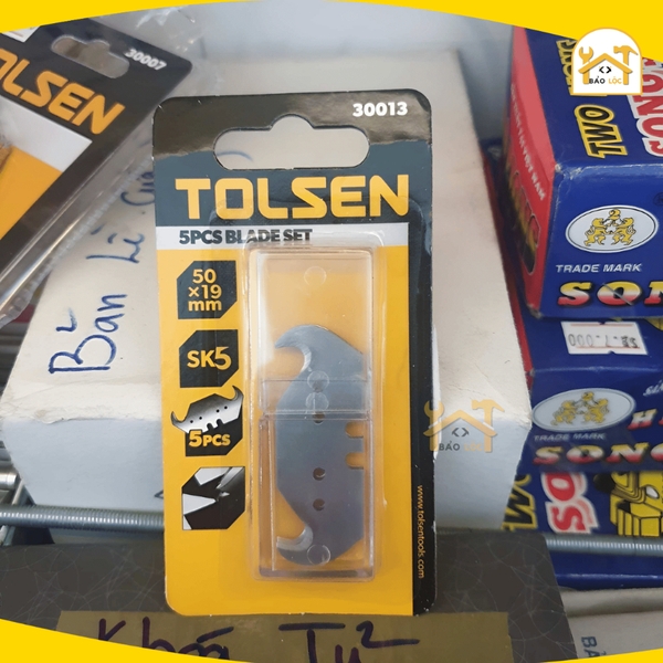 Hộp 5 lưỡi rọc cáp mỏ cong, lưỡi rọc giấy trái ấu 50x19mm Tolsen 30013, Thép SK5 bền bỉ, sắc bén - Hàng chính hã