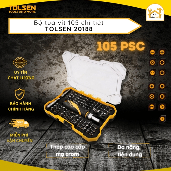 Bộ tua vít 105 chi tiết Tolsen 20188, bộ dụng cụ đa năng, dụng cụ gia đình sửa chữa đồ nghề - Hàng chính hãng.