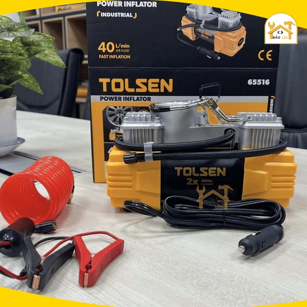 Máy bơm hơi 2 xi lanh 12v 200w 40l/ phút cao cấp Tolsen 65516 - Hàng chính hãng
