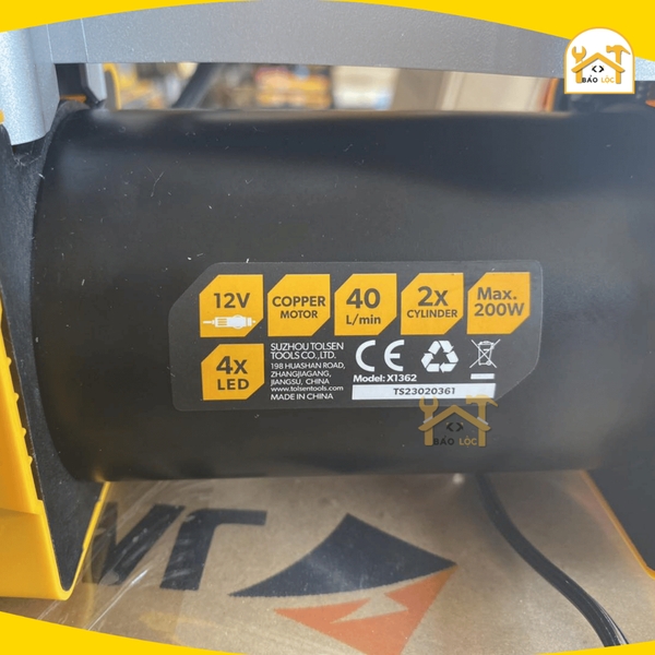 Máy bơm hơi 2 xi lanh 12v 200w 40l/ phút cao cấp Tolsen 65516 - Hàng chính hãng