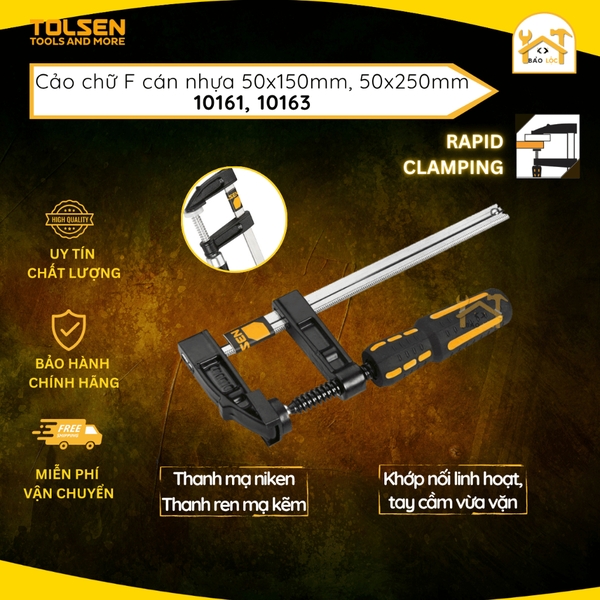 Cảo chữ F cán nhựa công nghiệp 50x150mm, 50x250mm Tolsen 10161,10163 - Hàng chính hãng.