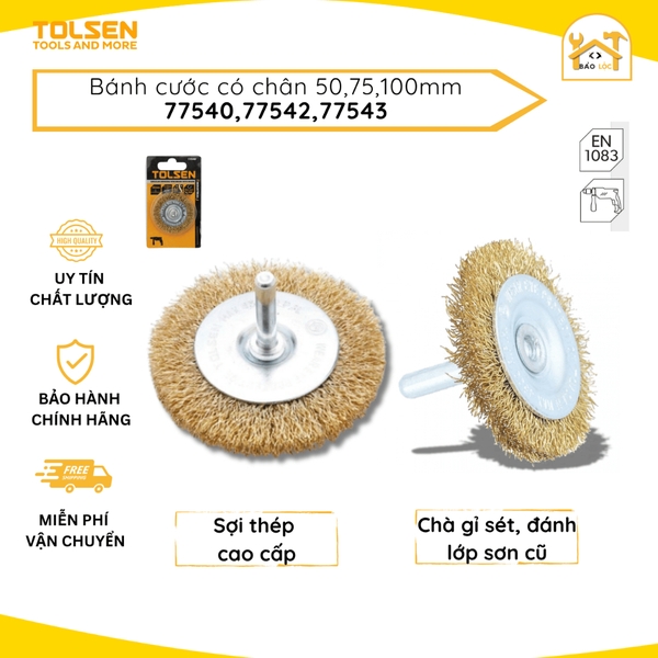 Bánh cước thép dây mài tuần hoàn có chân 50,75,100mm, Trục 6,35mm 1/4 inch- Tolsen 775420,77542,77543