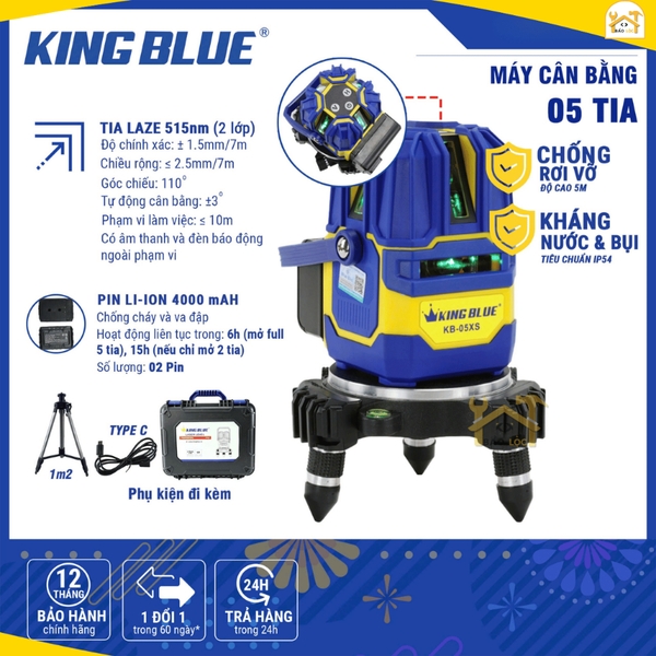 Máy cân bằng Laser 5 tia Kingblue KB-05XS (Tặng kèm Tripod 1m2) - Hàng chính hãng
