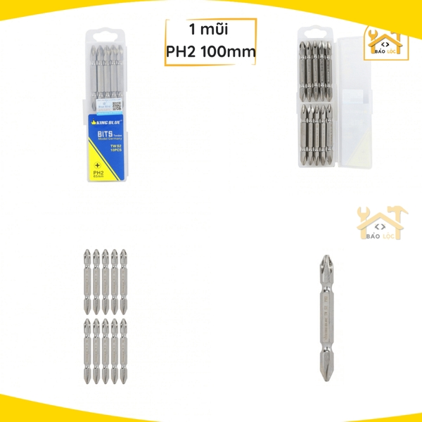 Mũi bắn vít bake PH2 65mm, 100mm KingBlue KB4x65T, KB4x100T  Mũi siết vít, bắt vít 2 đầu chất liệu thép S2 cao cấp, màu