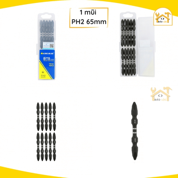 Mũi bắn vít bake PH2 ĐEN KingBlue KB4*65/ KB4*100, dài 65 - 100mm Mũi siết vít 2 đầu, Mũi vít đầu vít nam châm