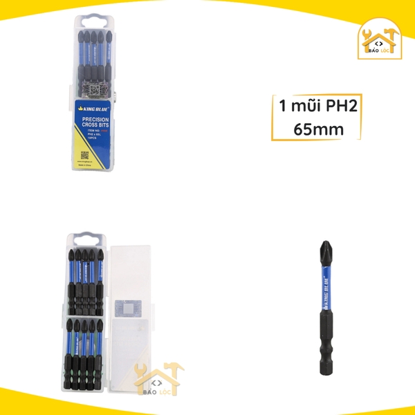 Mũi bắn vít bake PH2 KingBlue V65E/ V100E Đầu vít lục giác dài 65 - 100mm, chất liệu thép S2 Mũi bắt vít có từ tính