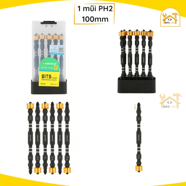 Đầu bắn vít nam châm King Blue KB4x65S/ KB4x100S, đầu vít PH2, thép S2 Taiwan cao cấp