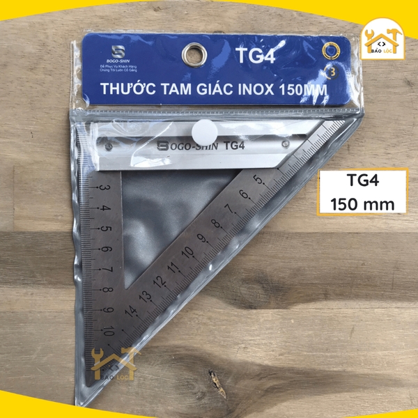 Thước ê ke, thước tam giác inox 150mm 200mm BOGO-SHIN TG4, TG5, thước góc tam giác đo đạc