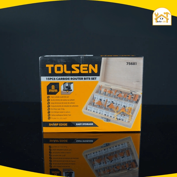 Bộ 15 mũi đánh phay gỗ Router 8mm Tolsen 75681 - Hàng chính hãng