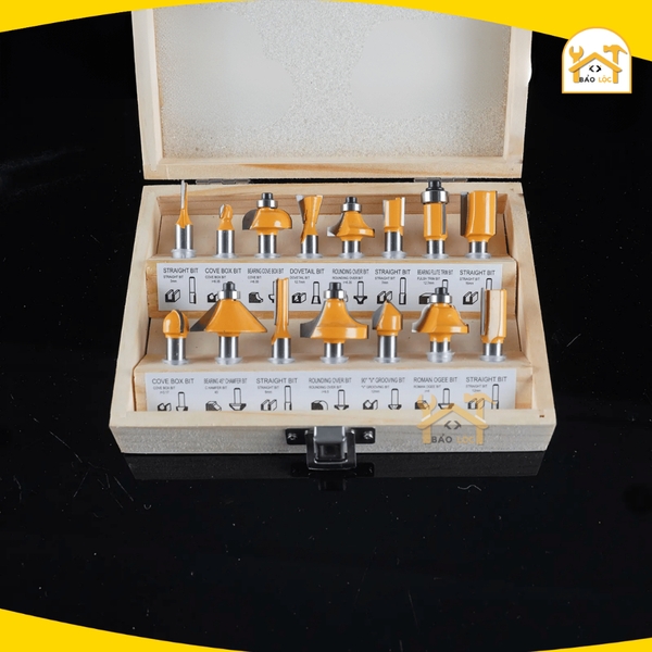 Bộ 15 mũi đánh phay gỗ Router 8mm Tolsen 75681 - Hàng chính hãng