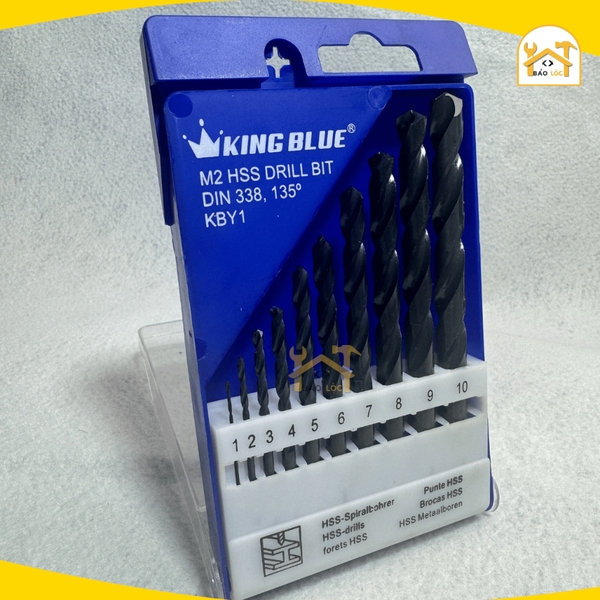 Bộ Mũi Khoan Thép KingBlue KBY1-B10 Thép HSS Kích Thước Từ 1mm Đến 10mm (Hộp 10 Cái)
