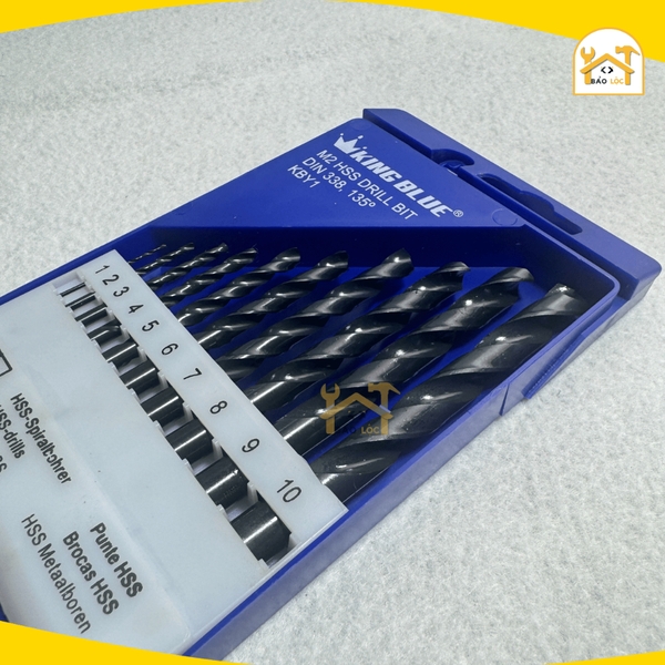 Bộ Mũi Khoan Thép KingBlue KBY1-B10 Thép HSS Kích Thước Từ 1mm Đến 10mm (Hộp 10 Cái)