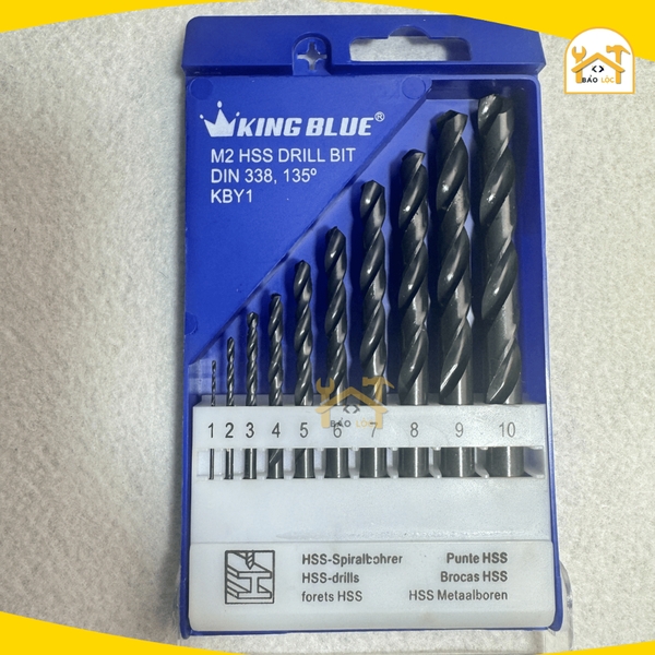 Bộ Mũi Khoan Thép KingBlue KBY1-B10 Thép HSS Kích Thước Từ 1mm Đến 10mm (Hộp 10 Cái)
