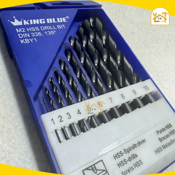 Bộ Mũi Khoan Thép KingBlue KBY1-B10 Thép HSS Kích Thước Từ 1mm Đến 10mm (Hộp 10 Cái)