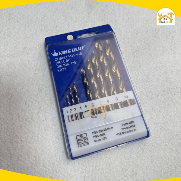 Bộ mũi khoan inox Kingblue KBY2-B10 Thép HSS Kích Thước Từ 1mm Đến 10mm (Hộp 10 Cái)