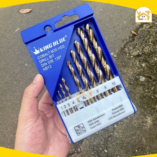 Bộ mũi khoan inox Kingblue KBY2-B10 Thép HSS Kích Thước Từ 1mm Đến 10mm (Hộp 10 Cái)