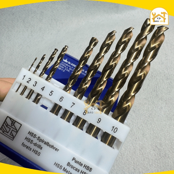 Bộ mũi khoan inox Kingblue KBY2-B10 Thép HSS Kích Thước Từ 1mm Đến 10mm (Hộp 10 Cái)